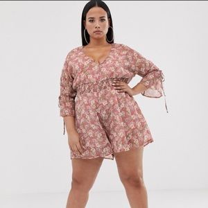 Club L Plus tie sleeve printed romper